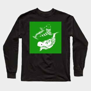 beluga whale in green ecopop pattern mandala Long Sleeve T-Shirt